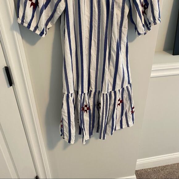 FIGUE Red White Blue Embroidered Puff Sleeve Mini Dress Medium M - Picture 11 of 14